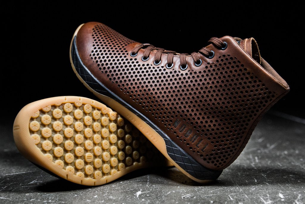 HIGH-TOP COFFEE LEATHER TRAINER (MEN display picture 3